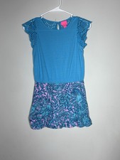 Lilly Pulitzer Girls Tania Skort Romper Large 8-10 Blue Eyelet