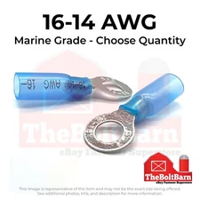 Blue Heat Shrink Marine Grade 1/4" Ring Crimp Connectors Terminals, AWG 16-14