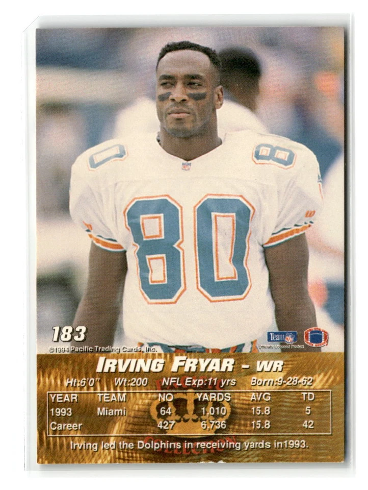 1994-Pacific-#183-Irving Fryar-Miami Dolphins - Image 2 of 2