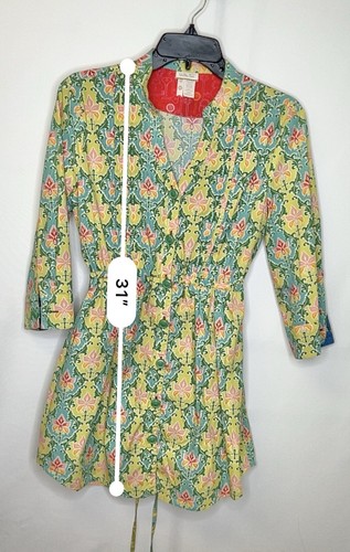 Matilda Jane Top Dress Women’s Medium Tunic Button Floral Green Blue Pink - Picture 3 of 5