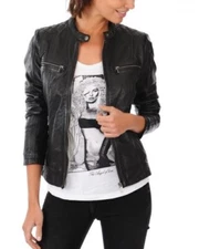 Leather Biker Women Jacket Genuine Black Bomber Leather Jacket XS-2XL FB78