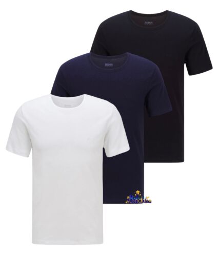 HUGO BOSS Mens Crew Neck Cotton 3 Pack T-Shirt White Navy Black M-XXL - Picture 1 of 3