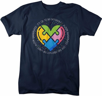 Men's Autism Awareness T Shirt Be Different Puzzle Heart Autism Shirt See Able T