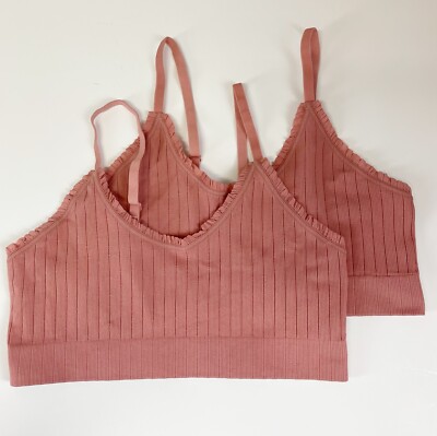 Abound Bras Womens Large Pink Ruffle Bralettes Pullover Set of 2 NWOT NEW