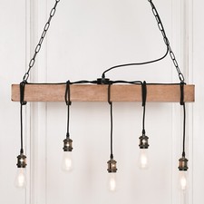 Wooden Beam Industrial Farmhouse Rustic Kitchen Island Pendant Ceiling Light