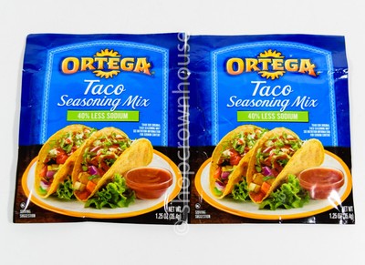 2 packs Ortega Taco 40% LESS SODIUM Seasoning Mix 1.25oz per packet 11/