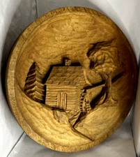 Vintage FOOK'S WOODWORKS Hand Carved  11.5" Wood Round Wall Plaque 1987 Signed