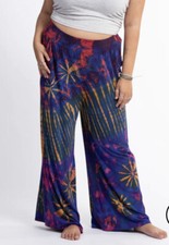 Tie Dye Wide Leg Palazzo Harem Pants Cotton Royal Blue S/M