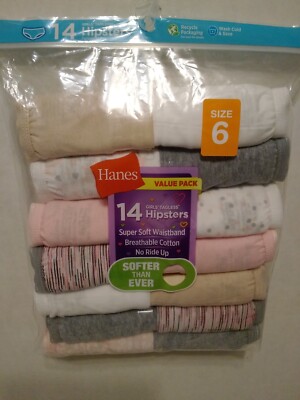 Hanes Girls Value Pack 14 Pair Hipsters Underwear Tagless Size 6 Bright Colors