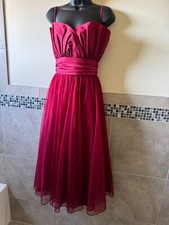 A.J. Bari Cranberry Red Spaghetti Strap Bustier Midcalf Dress SZ 2 EUC