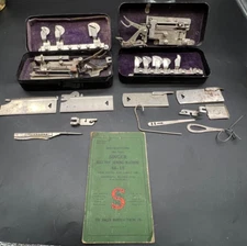 2 Metal Greist Sewing Attachment Boxes and Singer 66-18 Instruction Manual