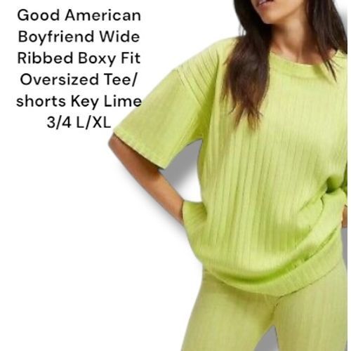 Good American Key Lime Ribbed Boxy Tee & Biker Shorts Loungewear Set 3/4 L/XL-image