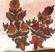 appliques embroidered 4x7" flowers beads sequins hand sewn 1pc