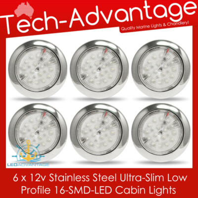 6 x 12v STAINLESS STEEL Slim 16-LED Surface Mount Ceiling Boat Interior Lights