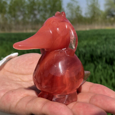 Red Smelting Quartz Hand Carved Crystal Duck Reiki Healing 1pc,k4402