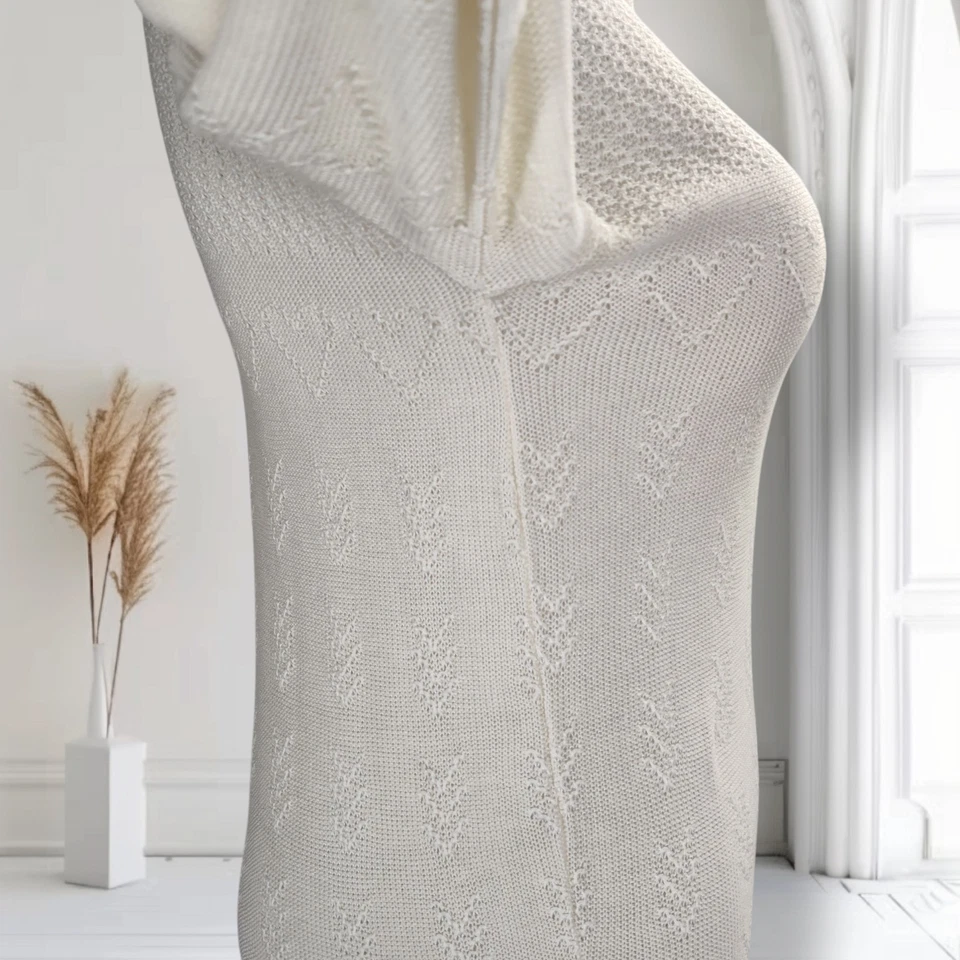 Top Vintage Años 70 Novedad Corazón Tejido Cuello Alto Talla S Blanco Acrílico Cordón Foto 4 de 4