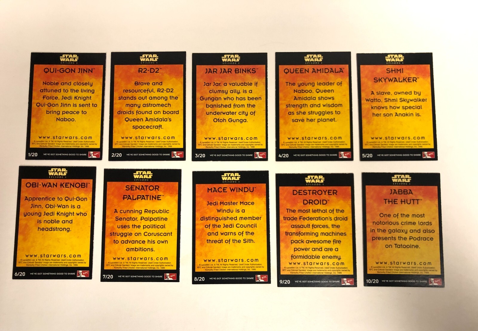 1999 Star Wars Episode 1 Trading Card Set 1-20 UK Edition from KFC - Picture 3 of 7