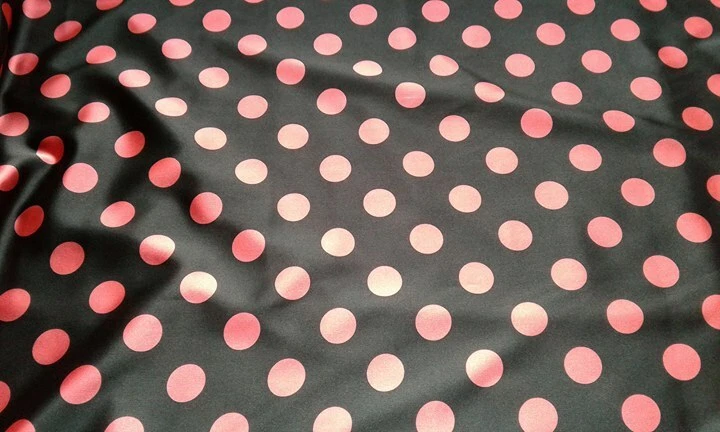 Polyester Black satin fabric Large Polka dot print Summer clothes Coral dress - Image 2 of 4
