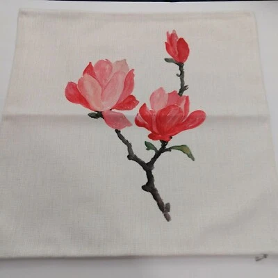 Watercolor Red Pink Dogwood Floral Flower Pillow Cover Case Square 17.5 X 17.5 - Image 1 of 4