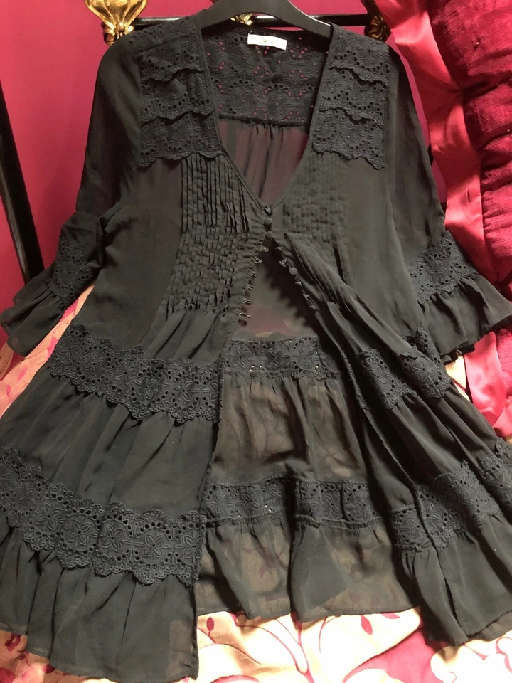 Darling Black Chiffon And Lace Kaftan Size Medium Excellent Condition - Image 3 of 4