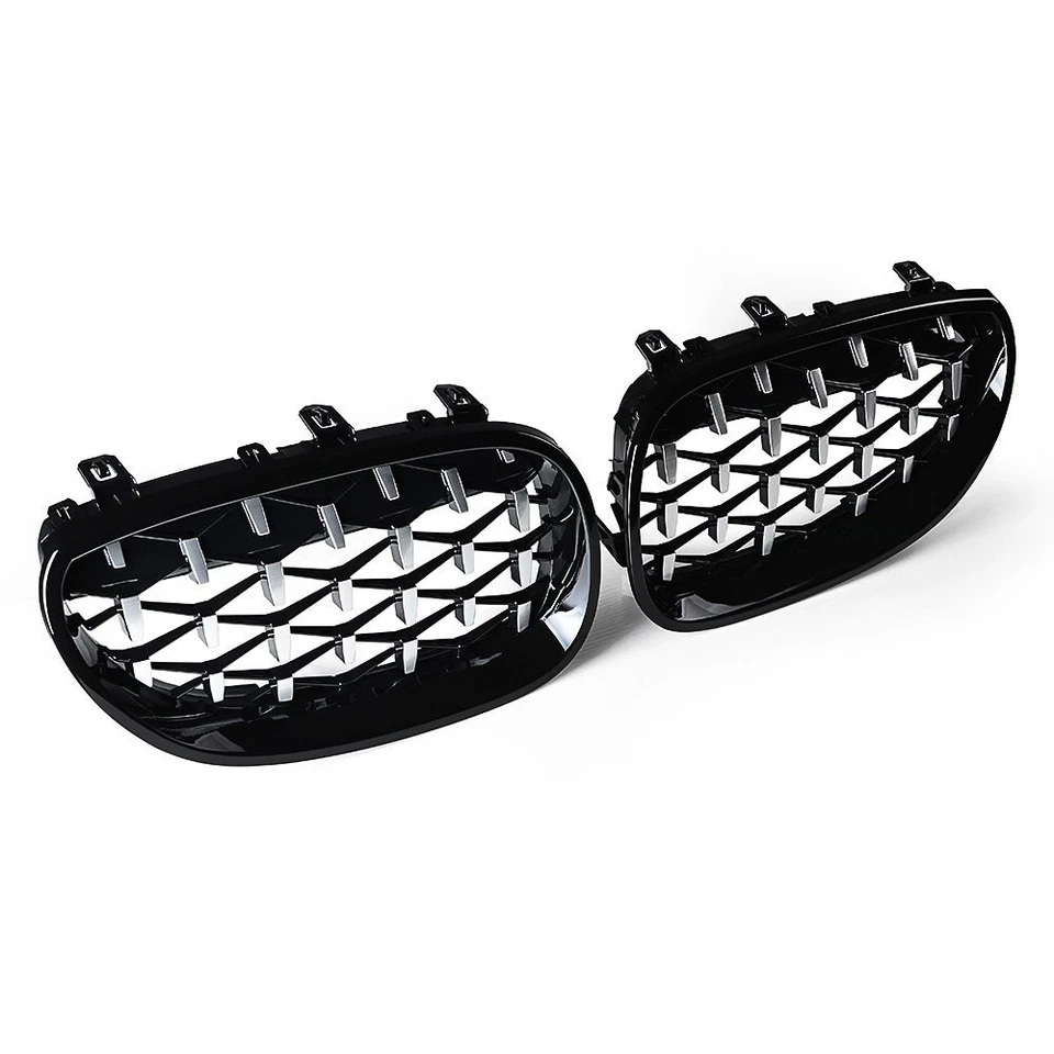 Chrome Black Diamond Front Kidney Grill For BMW E60 E61 525i 530i 528i 2003-2010 Foto 3 de 4