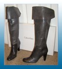 EUC Over the Knee Calvin Klein sz 9 Gray Leather Boots Pull On Cuffed Knee high — photo 2