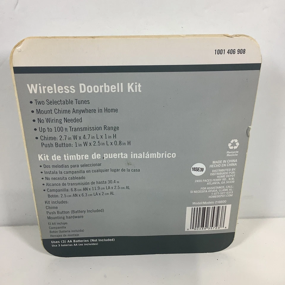  Kit de timbre inalámbrico a batería con botón pulsador, blanco #1001.406.908 Foto 2 de 2