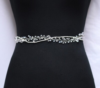 Waistband Women Ivory Flower Silver Color Crystal Sash Belt  display picture 1