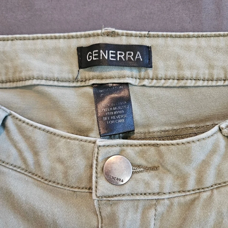 Pantalón vaquero capri Genera verde oliva claro beige tobillo mezcla algodón talla 9 Foto 4 de 4