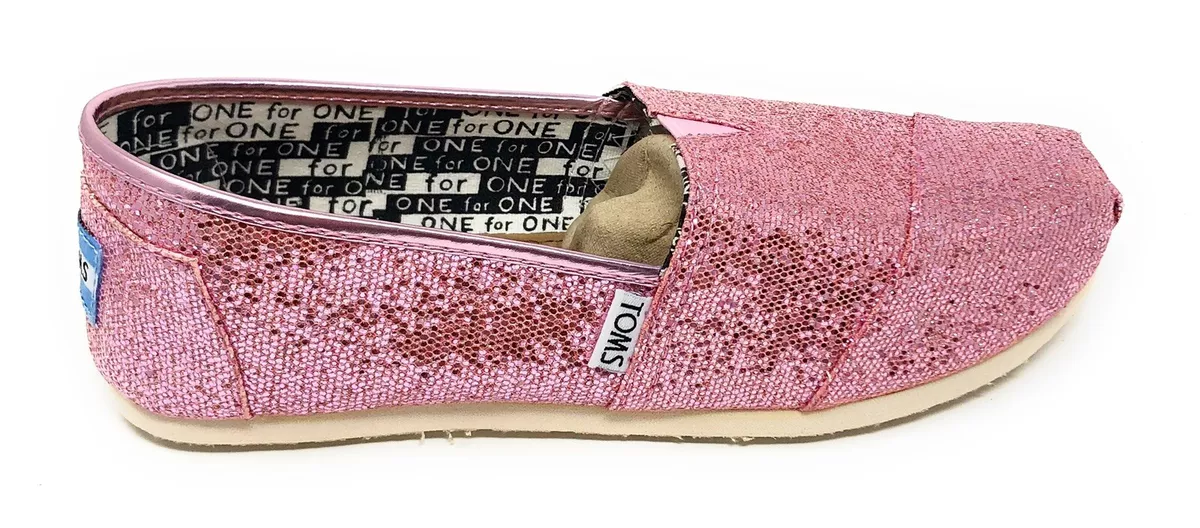 Pink glitter toms womens sale