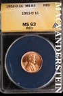 1952-D Lincoln Wheat Cent - ANACS MS 63 Red - Scarce  No Reserve  #SLK666