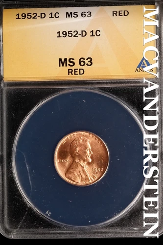 1952-D Lincoln Wheat Cent - ANACS MS 63 Red - Scarce  No Reserve  #SLK666