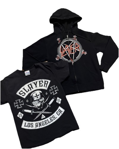 SLAYER Y2K Hoodie & T Shirt Bundle (2) Full-Zip Up Black Sz. M 2000s Metal Music