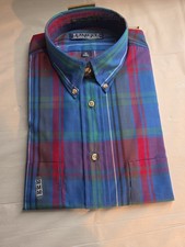 Van Heusen button-down shirt features a classic blue plaid