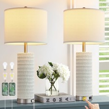 26.5" Ceramic Table Lamp Set of 2, 3 Way Dimmable Touch Control Table Lamp wi...
