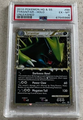 2010 Pokémon Heart Gold Soul Silver Tyranitar Holo Unleashed #88 PSA 6