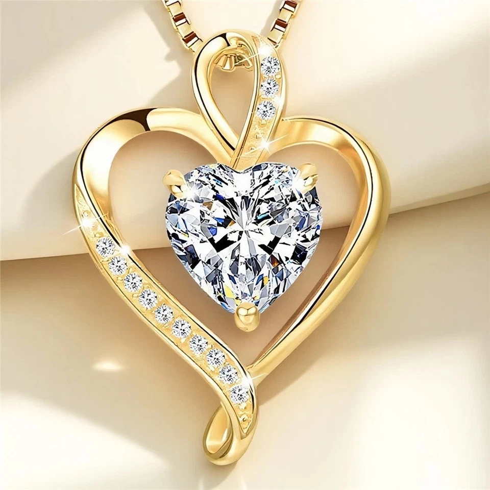 925 Silber Herzkette Hals-Kette Herz Gold Liebe Geschenk für Frau Damen Freundin - Bild 1 von 4