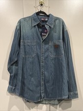 Vintage Bugle Boy Denim Button Up Snap Long Sleeve Shirt Sun Fade Men's L