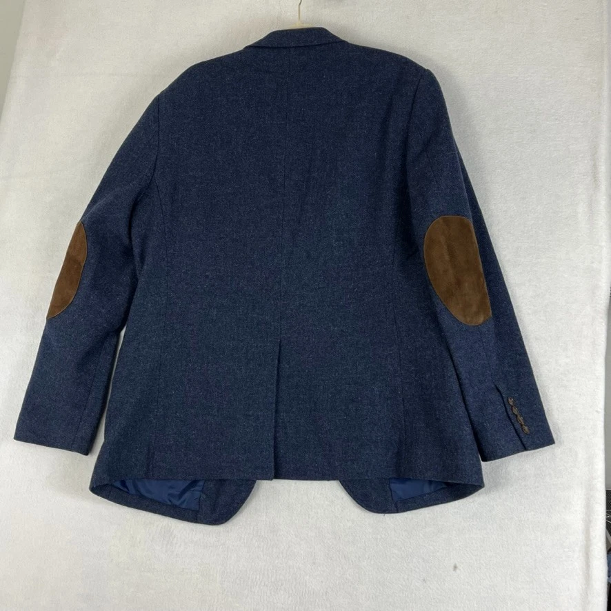 J Crew Sportcoat Men's 42R Navy Tweed Blazer Suede Elbow Patches Jacket Wool - Image 2 of 4