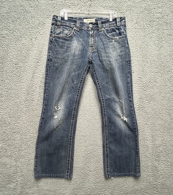 Mek Denim Jeans Men 33x34(fit 36x30)Blue Mykonos Bootcut Thick Stitch Distressed