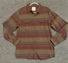 Katin Shirt Men Large Red Brown Button Long Sleeve Striped Flannel Heavyweight