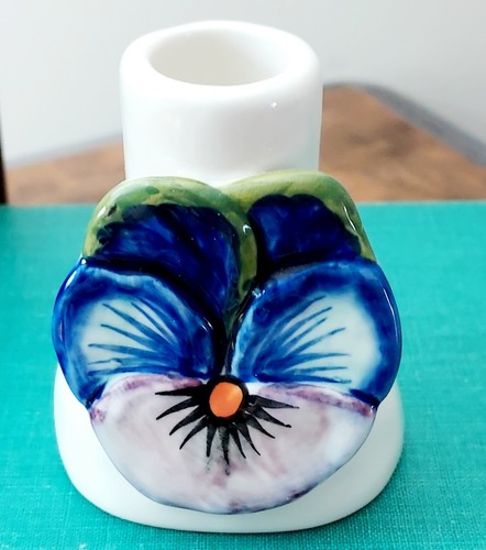 Anthropologie Francesca Kaye Floral Taper Candle Holder Pansy Handpainted - Picture 2 of 6