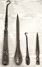 3 Antique Sterling Silver Shoe/Boot Button Hooks - 1 Marlin Spike 