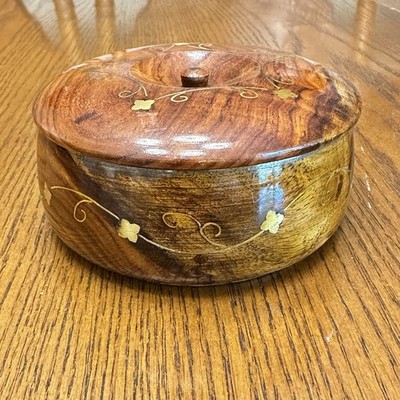Himalayan Rosewood And Inlaid Brass Lidded Coasters Set Of 5