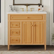36" Bathroom Vanity w/Sink,3 Drawers,Freestanding Storage Vanity 2 Doors Cabinet