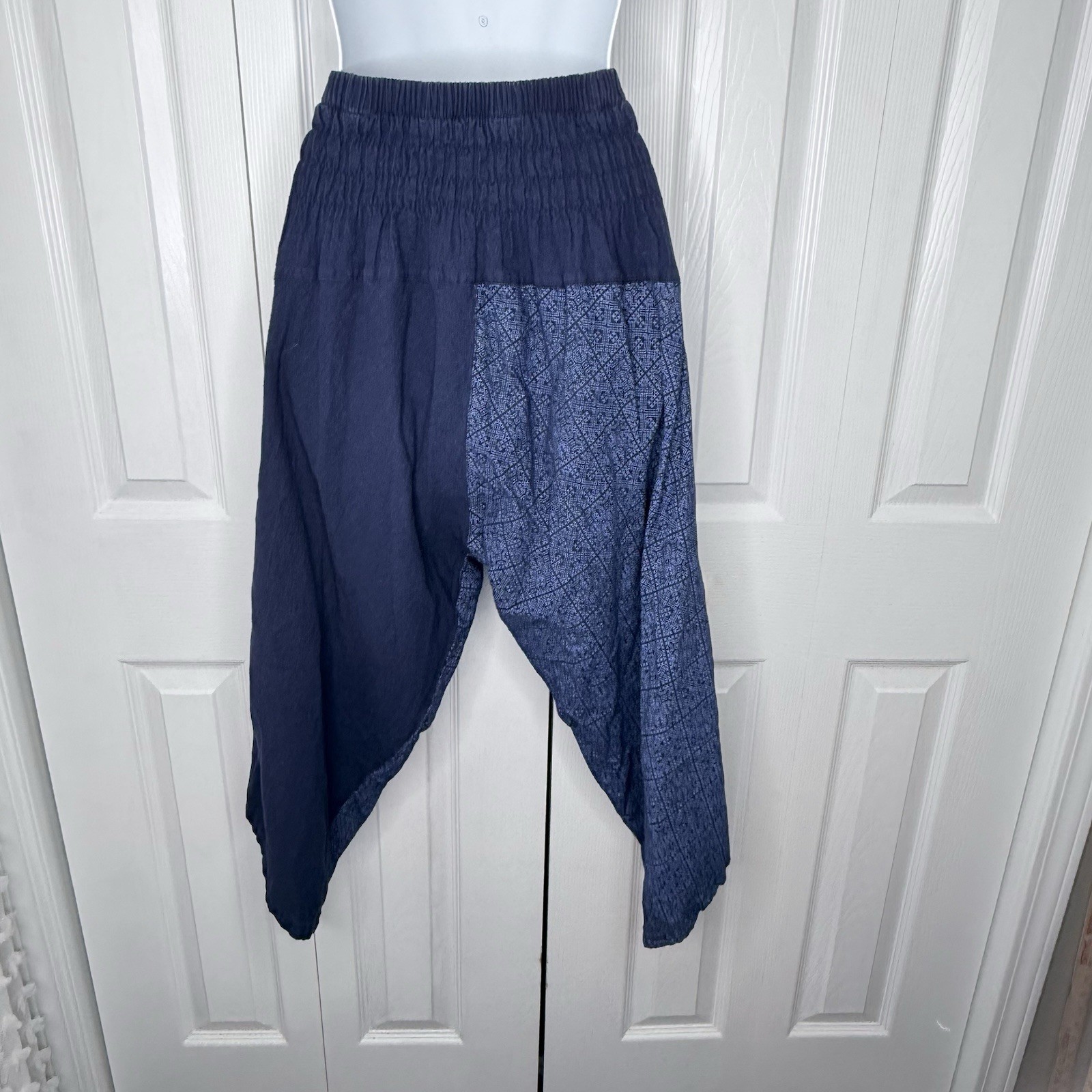 Boho Harem Pants Navy Blue Patchwork Elastic Wais… - image 5