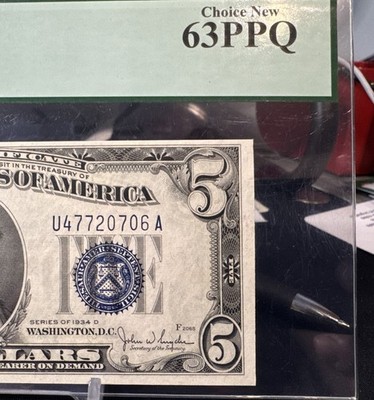   1934-D $5 Fr. 1654 Silver Certificate (U-A Block ) PCGS 63 PPQ