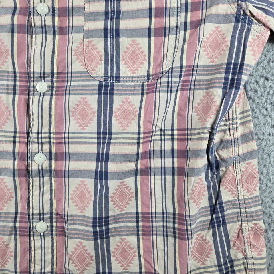RRL Shirt Mens L Polo Ralph Lauren Aztec Jacquard Madras Workshirt Pink Western - Image 2 of 4
