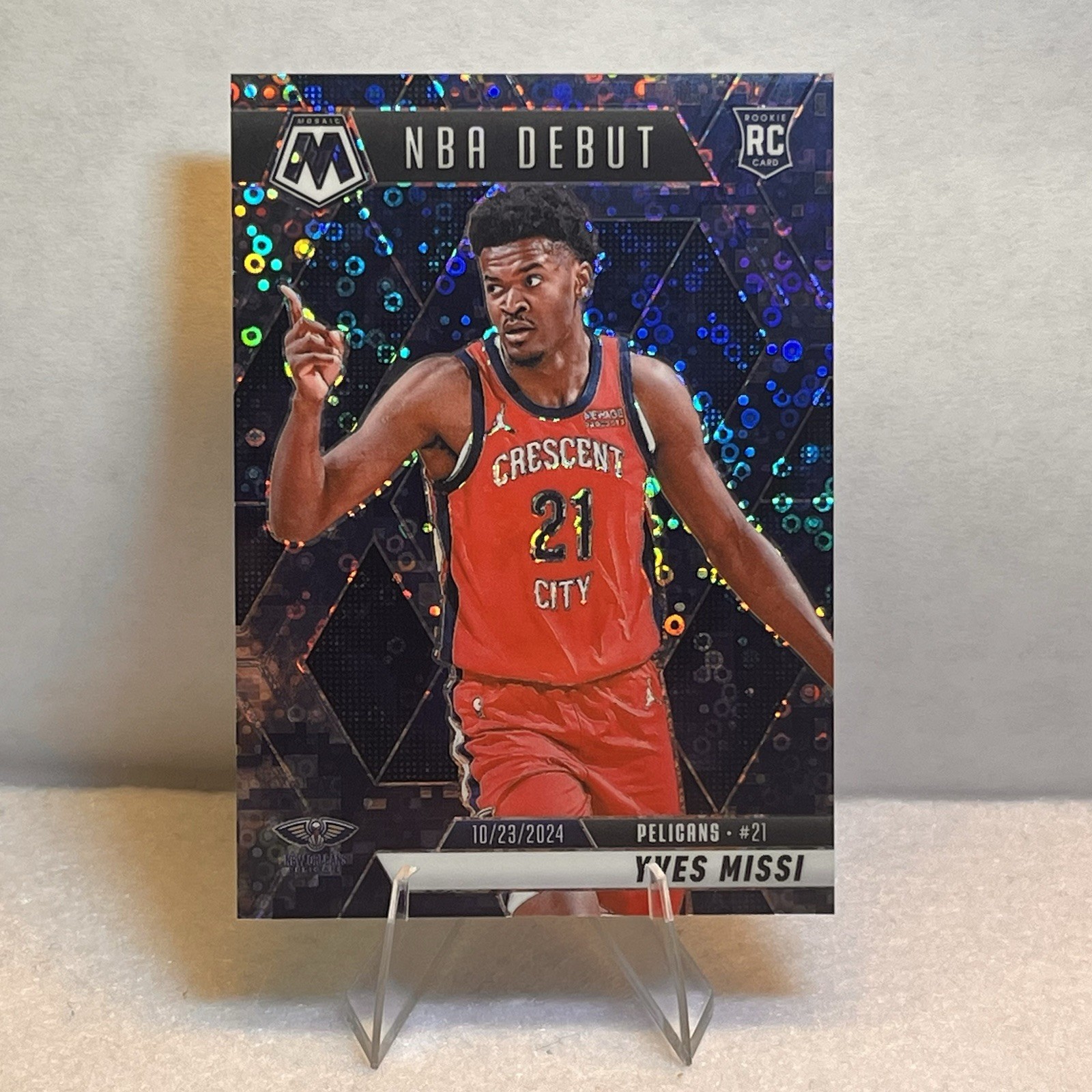 2024-25 Panini Mosaic Fast Break Yves Missi NBA Debut Blue Camo /35