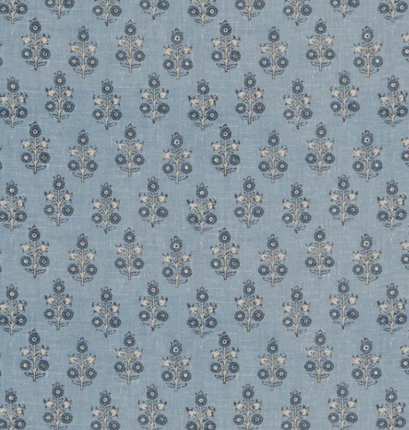 GP & J BAKER CURTAIN FABRIC 'POPPY SPRIG - BLUE' 2 METRES - HOUSE SMALL PRINTS